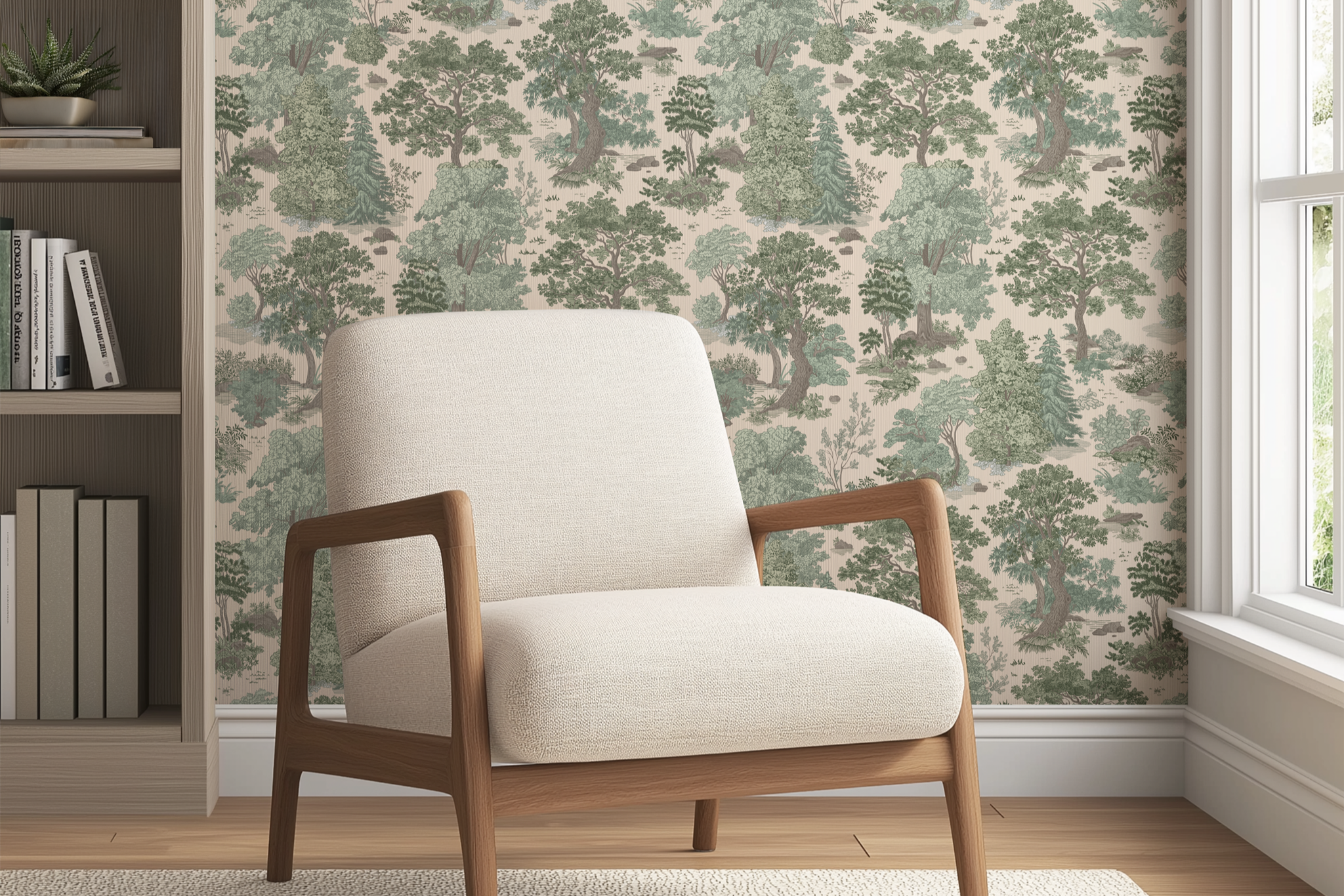 Forest Glen Wallpaper in Soft Moss - Huggleberry Hill