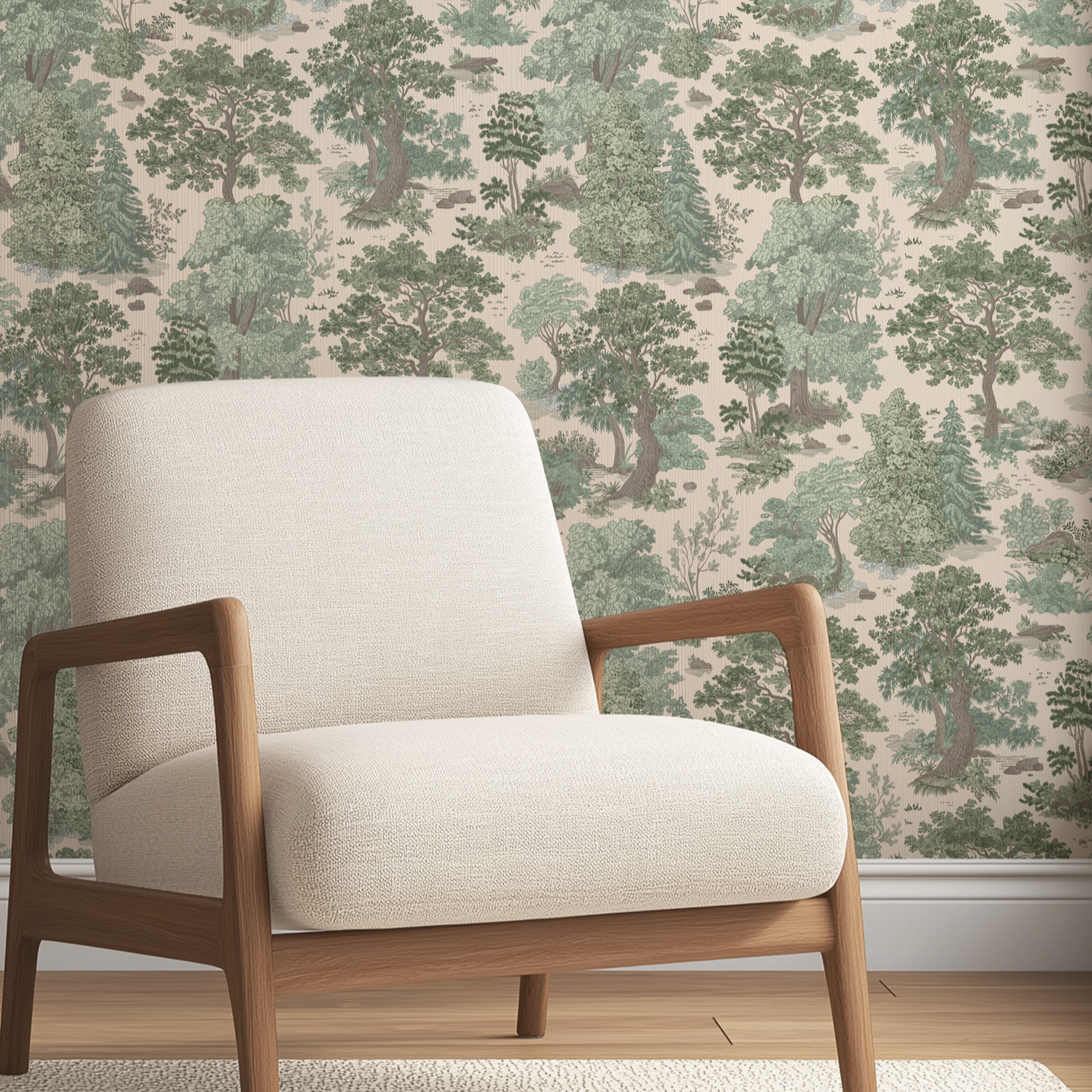 Forest Glen Wallpaper in Soft Moss - Huggleberry Hill