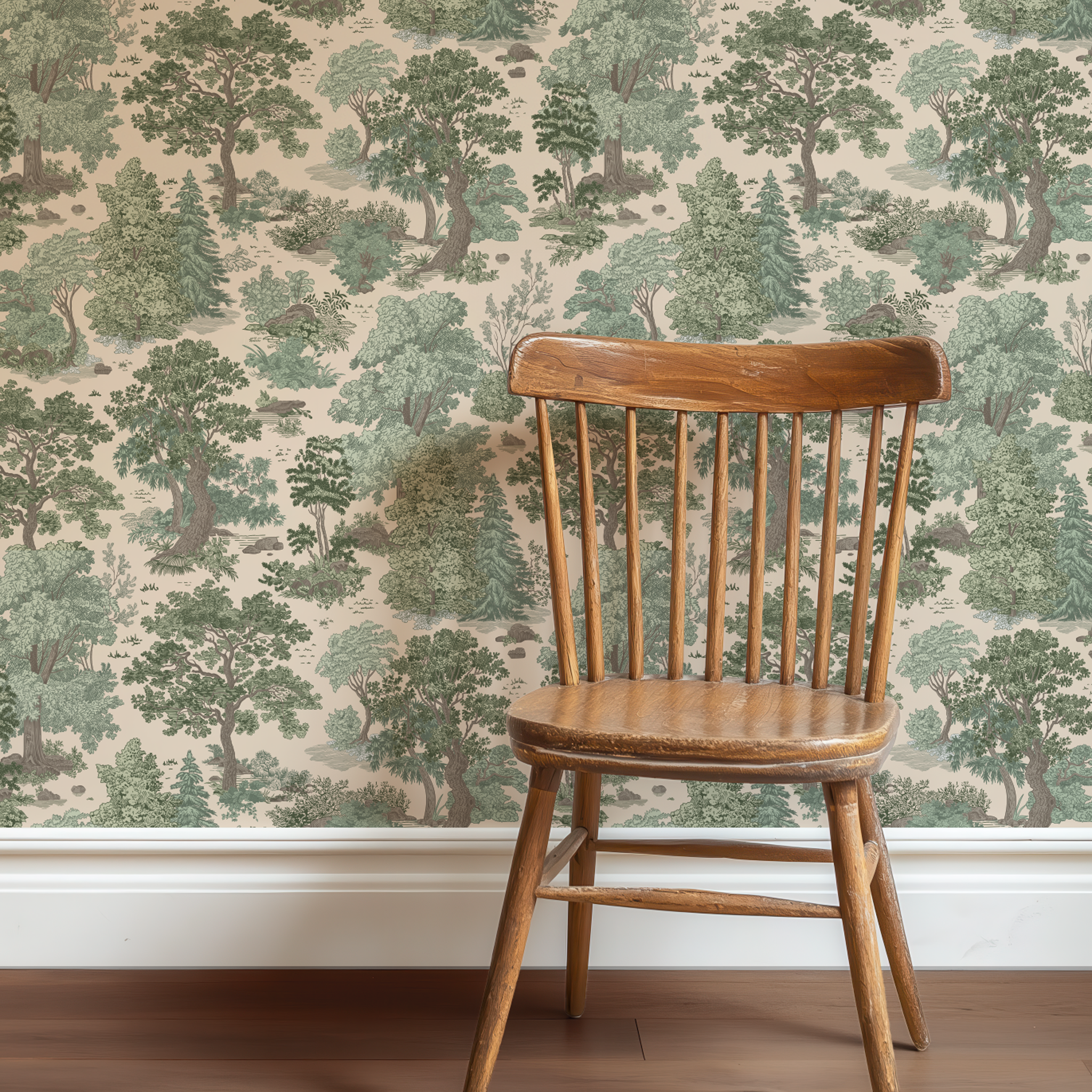 Forest Glen Wallpaper in Soft Moss - Huggleberry Hill