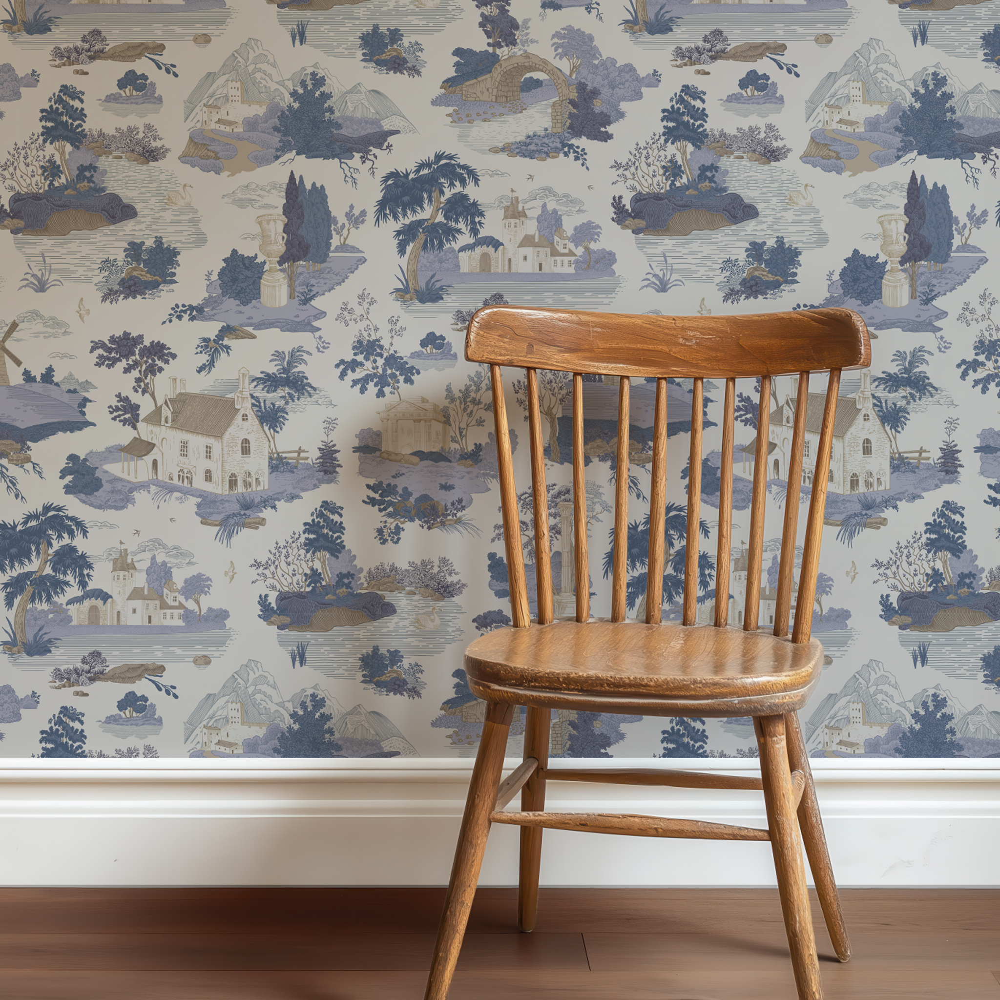 Willowmere Toile Wallpaper in Soft Blue - Huggleberry Hill