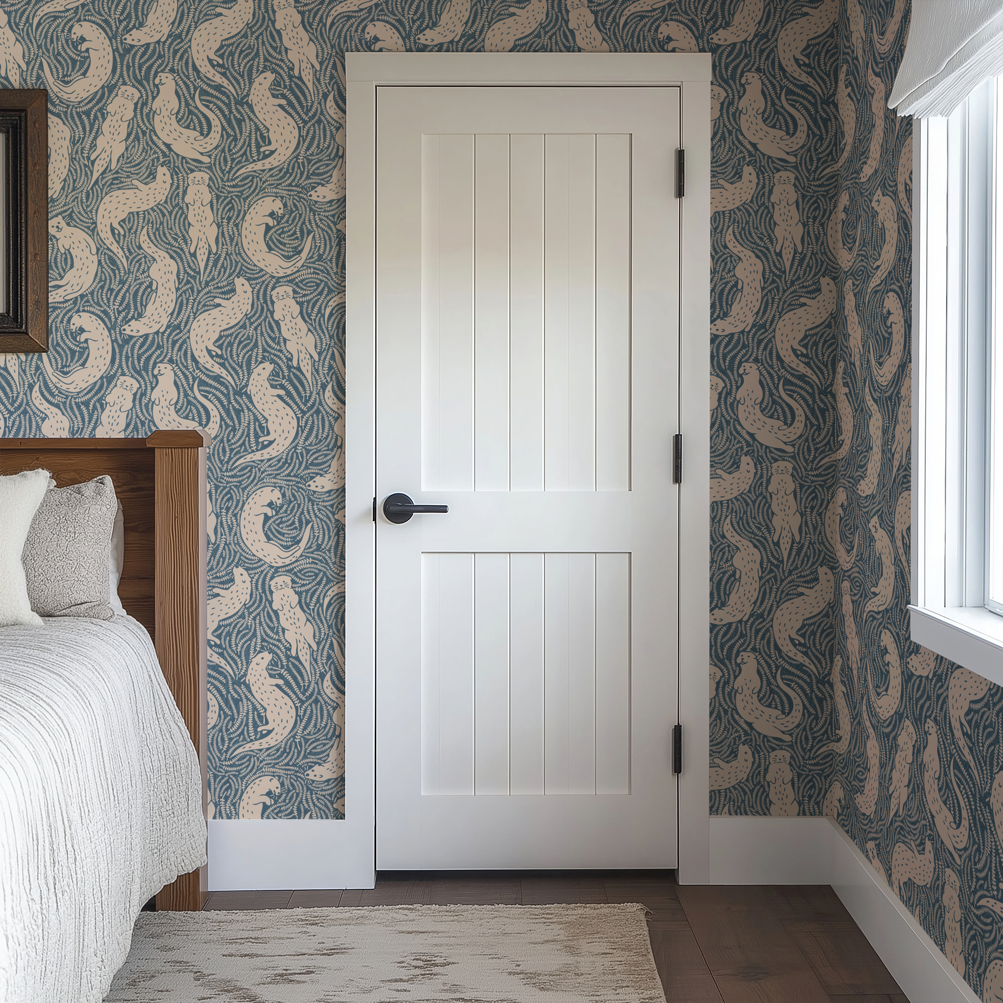 Otterly Adrift Wallpaper in Deep Blue - Huggleberry Hill