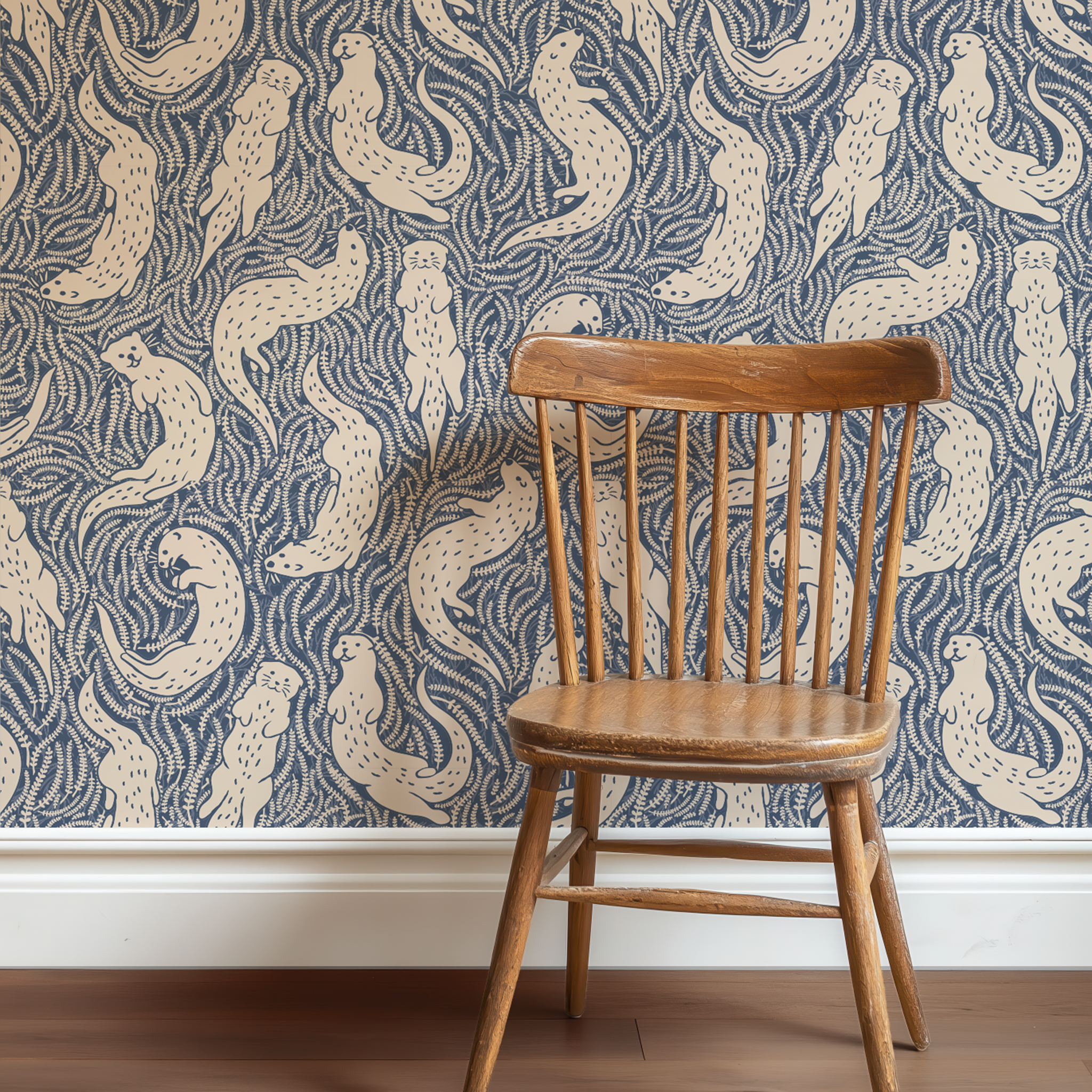 Otterly Adrift Wallpaper in Deep Blue - Huggleberry Hill