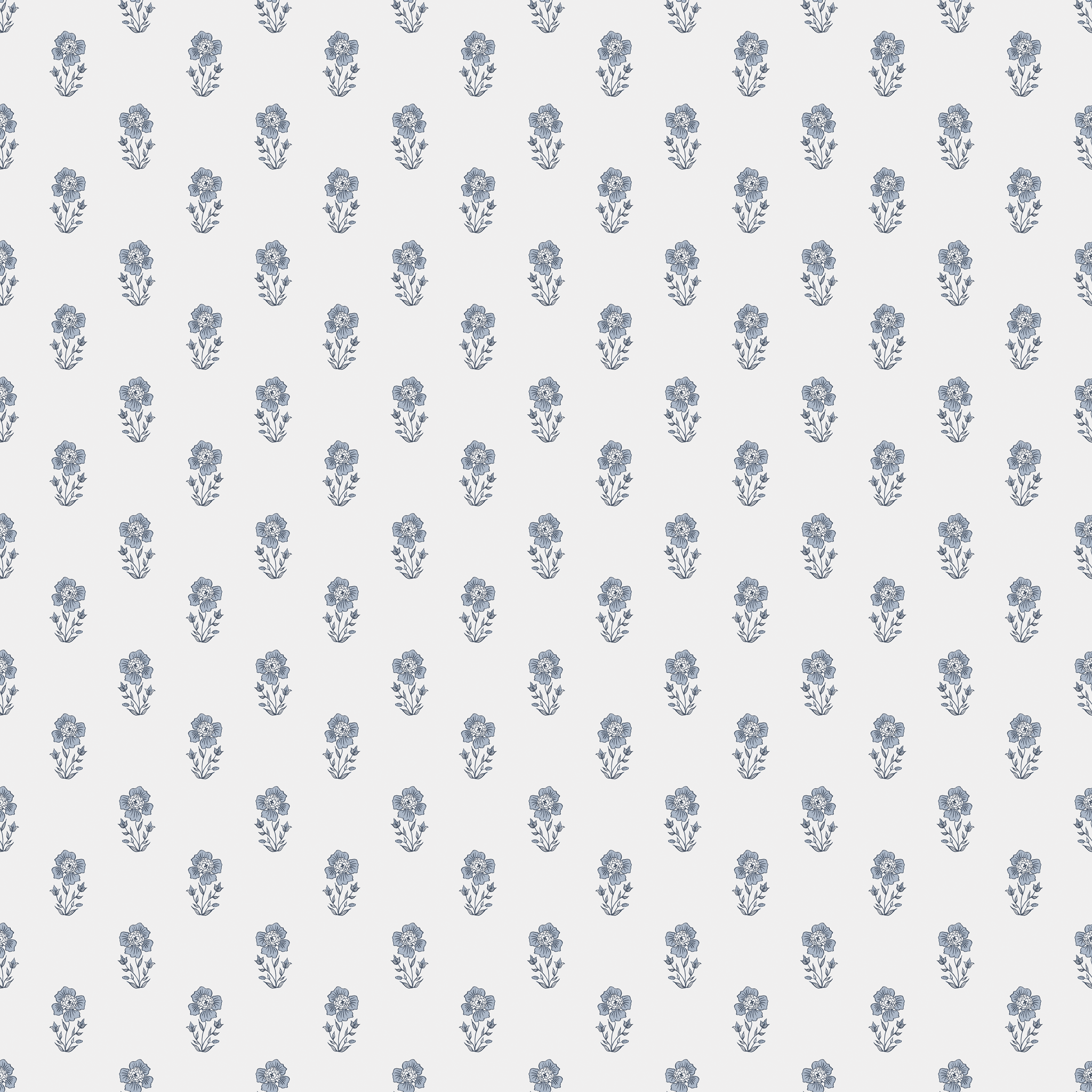 Closeup Swatch of Blue Floral Farmhouse Poppies Wallpaper | Huggleberry Hill