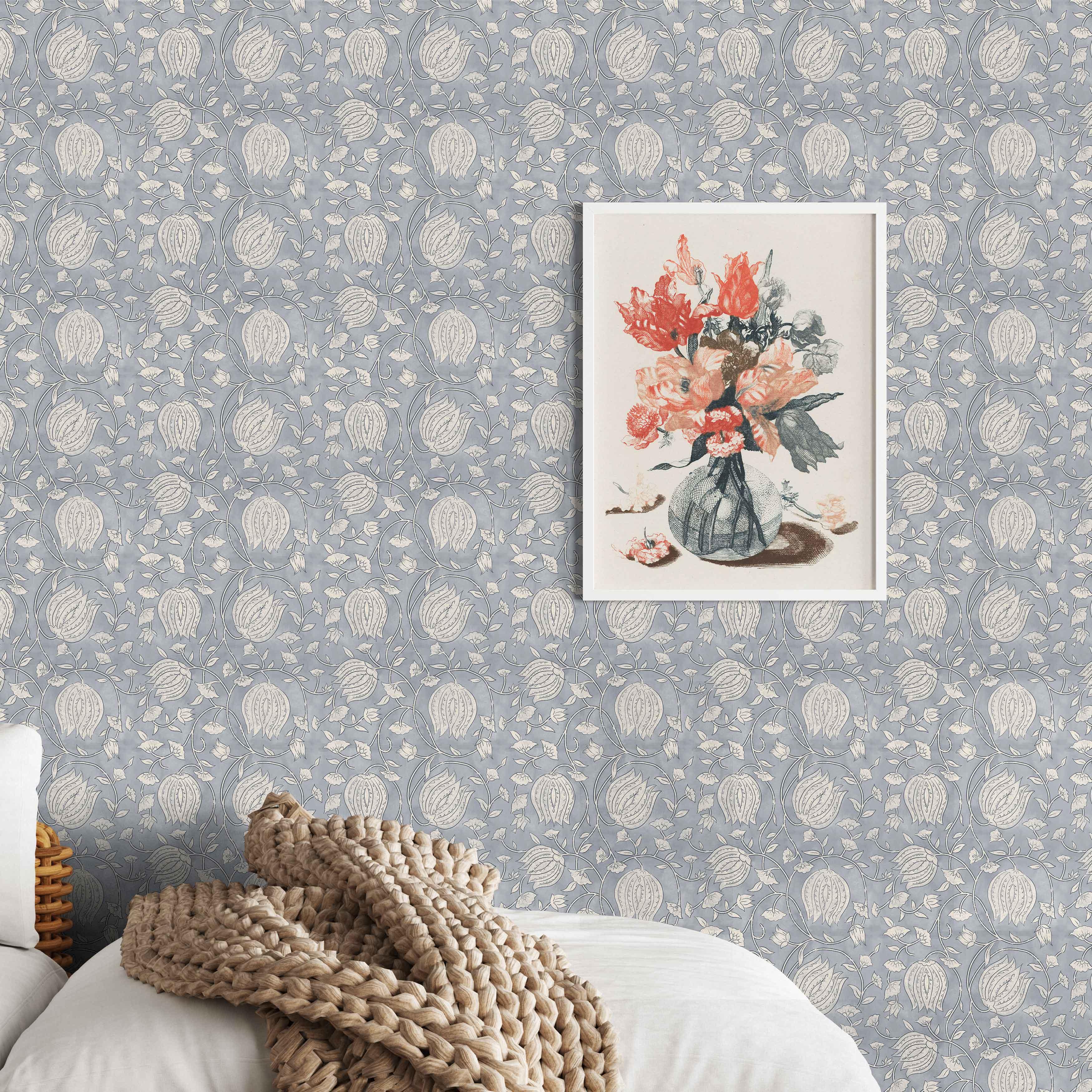 Block Print Lotus Wallpaper - Huggleberry Hill