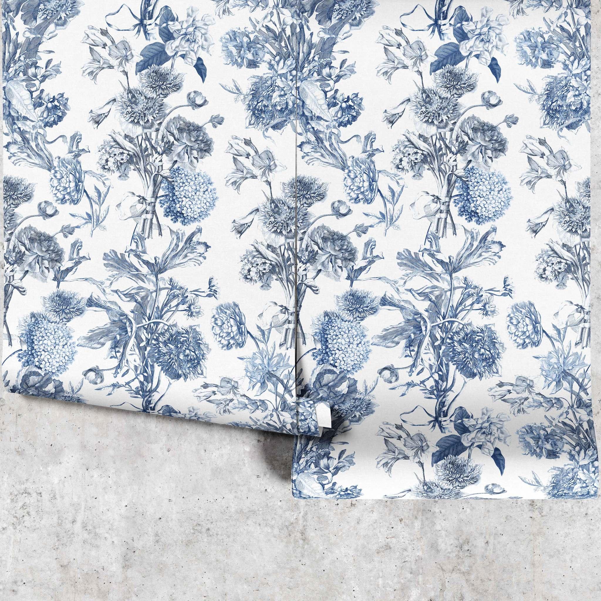 Bouquet Bleu Toile Wallpaper - Huggleberry Hill
