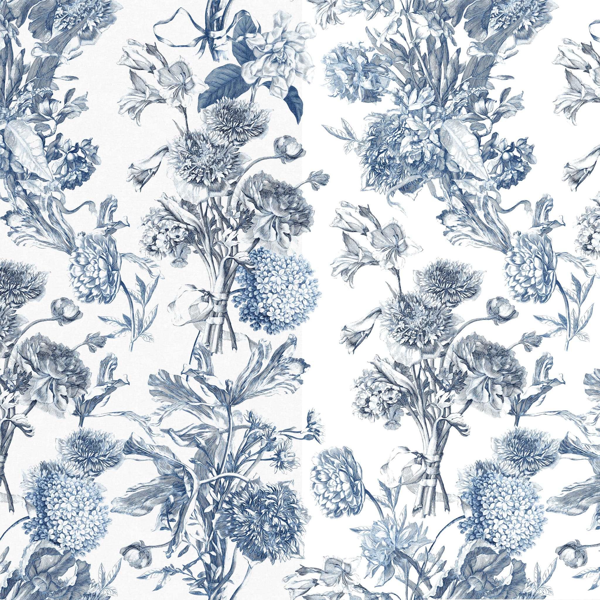 Bouquet Bleu Toile Wallpaper - Huggleberry Hill
