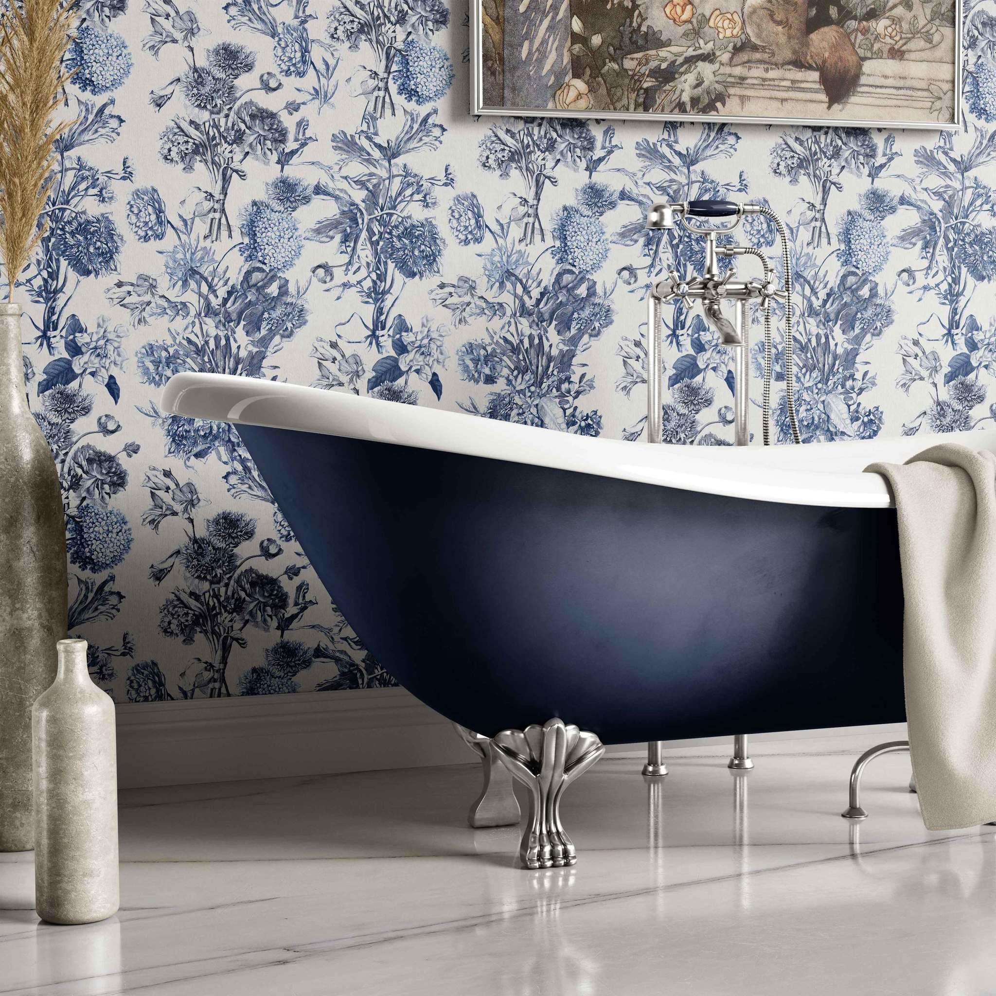 Bouquet Bleu Toile Wallpaper - Huggleberry Hill