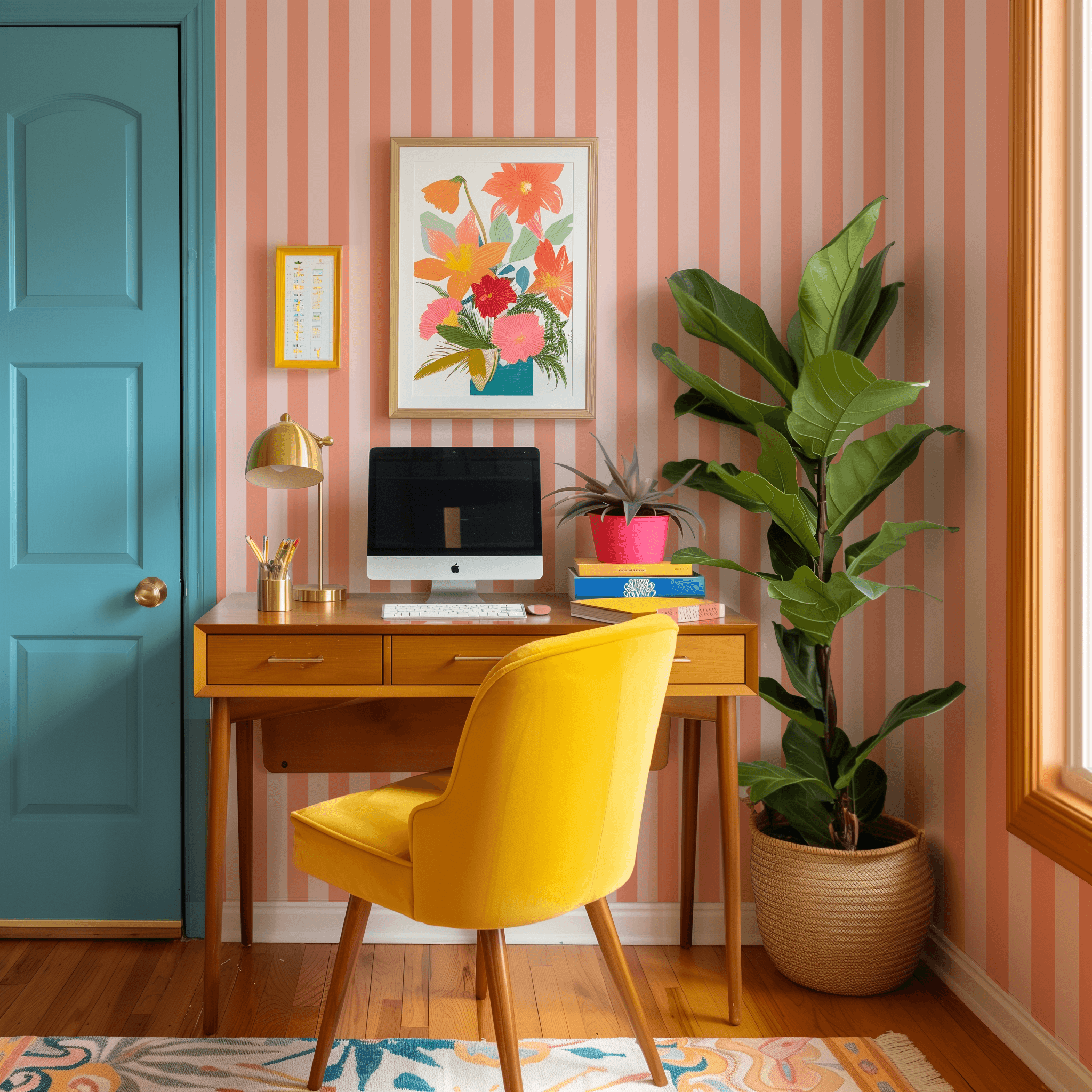 Peach & Pink Thin Stripe Wallpaper - Huggleberry Hill