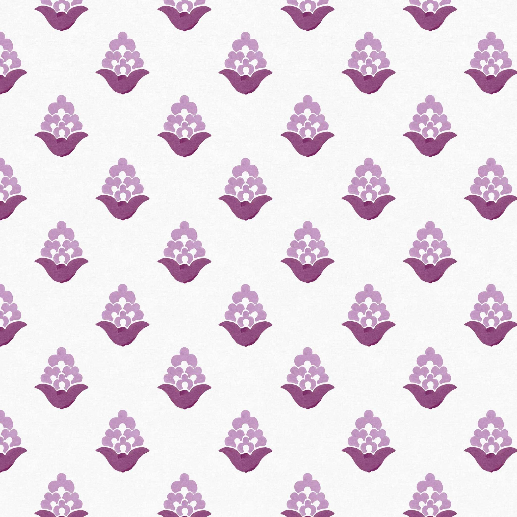 Close-up swatch of Blooming Verbena wallpaper in purple with floral pattern
