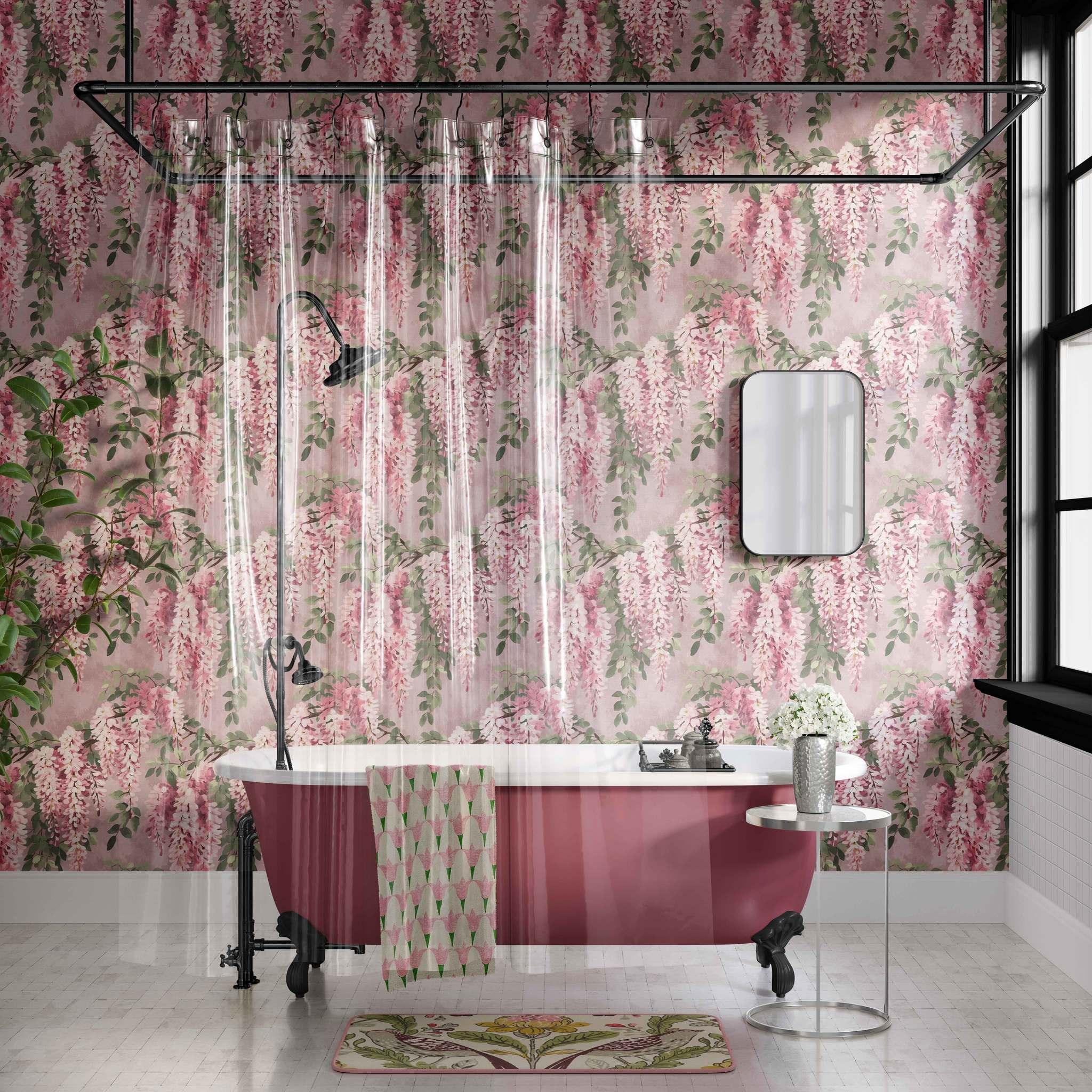 Blushious Wisteria Wallpaper styled interior – bright pink floral wall design - Huggleberry Hill