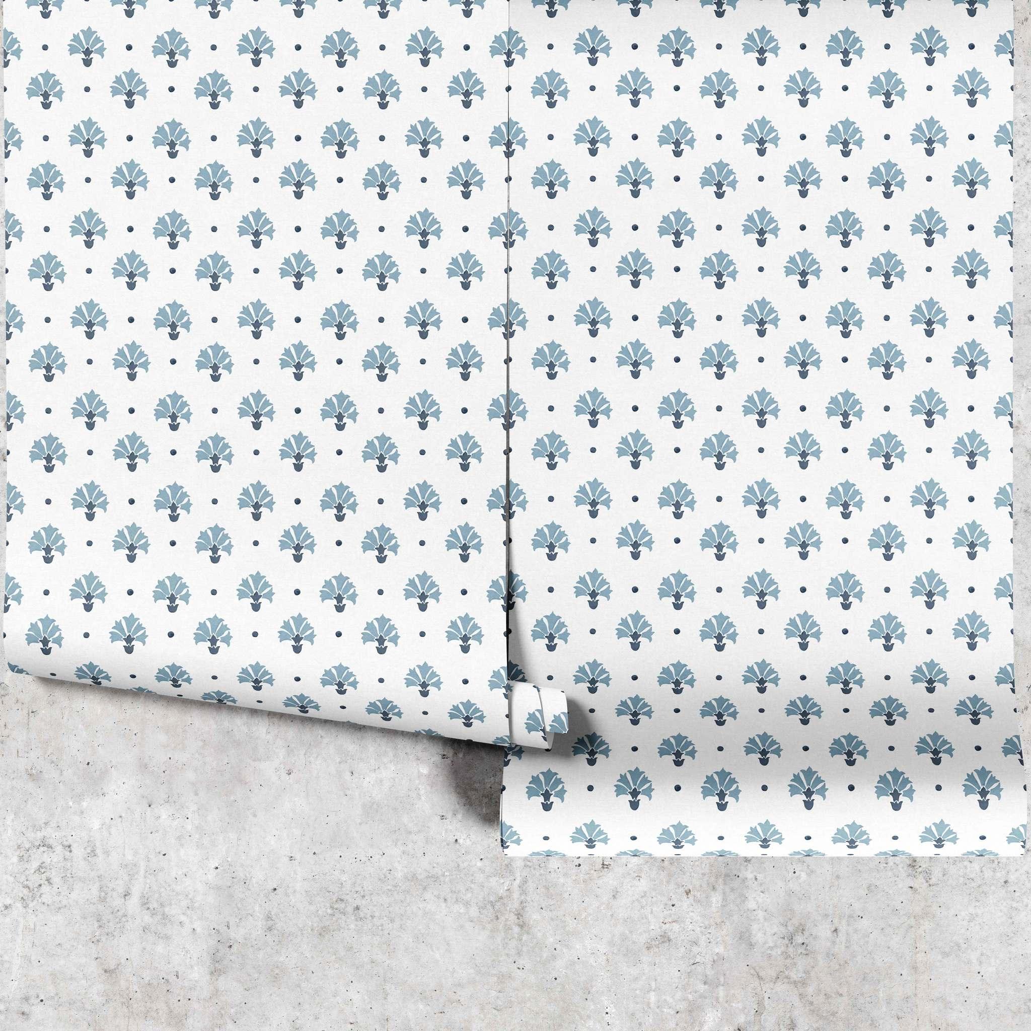 Buds in Blue wallpaper full panels showing delicate floral pattern - Huggleberry Hill