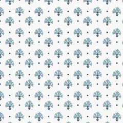 Close-up swatch of Buds in Blue wallpaper with delicate floral buds pattern - Huggleberry Hill