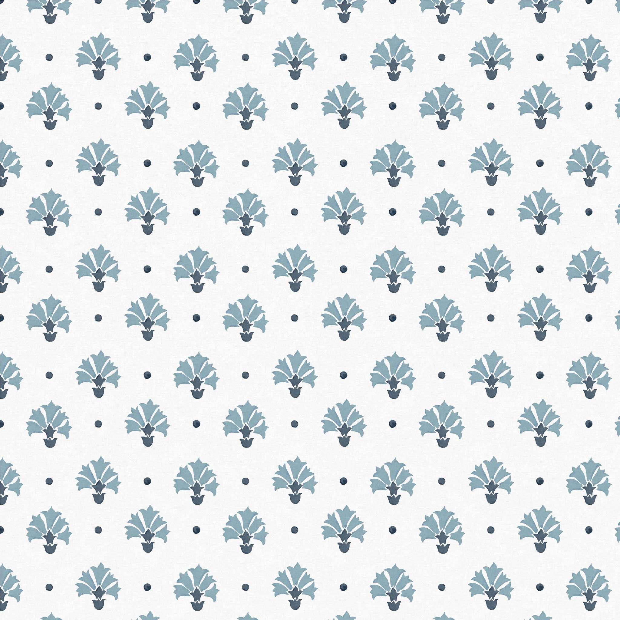 Close-up swatch of Buds in Blue wallpaper with delicate floral buds pattern - Huggleberry Hill