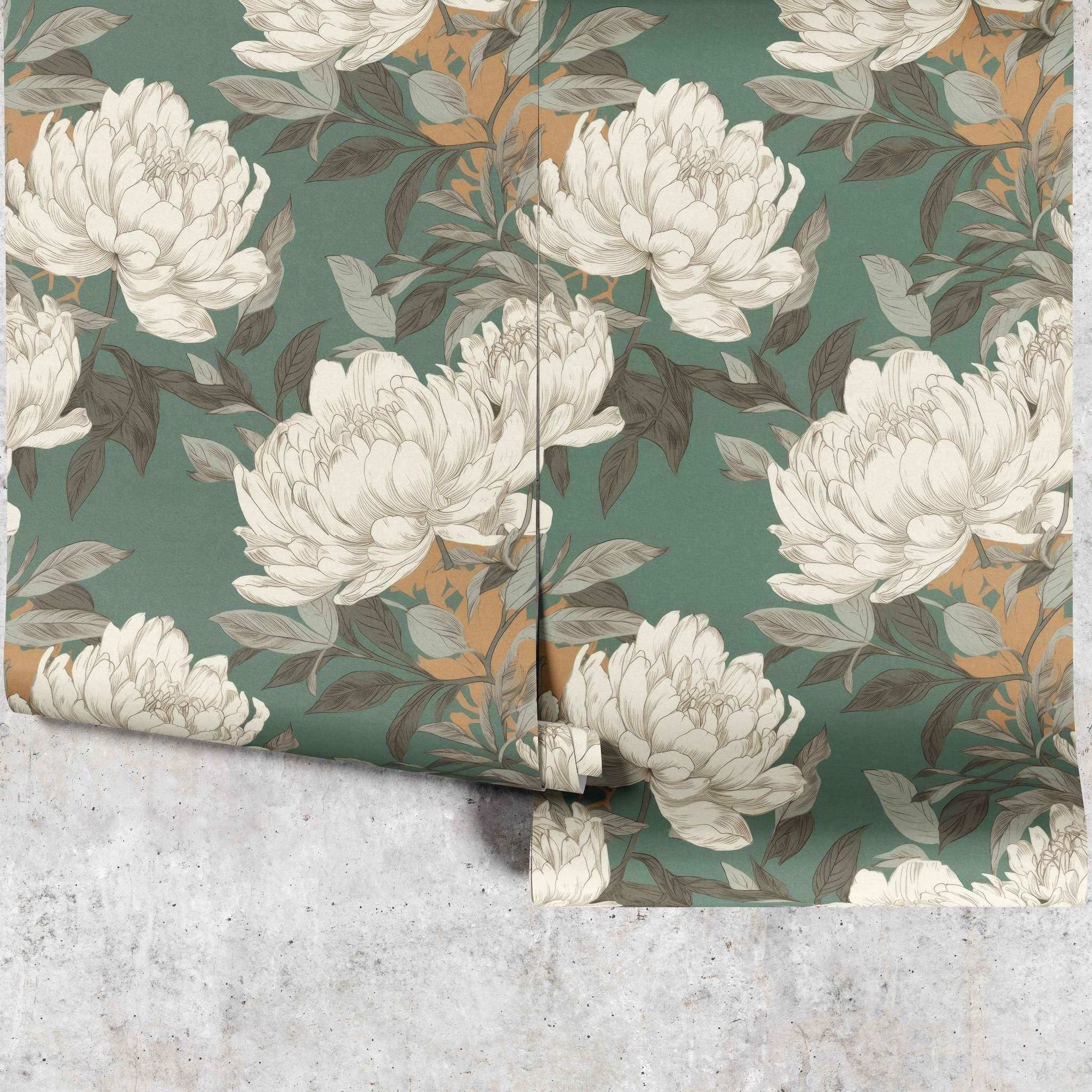 Bursting Beauty Wallpaper panels featuring oversized cream peony floral design