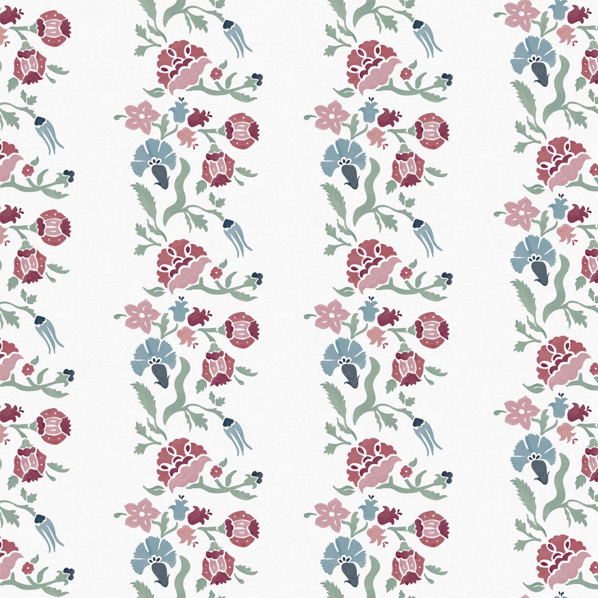 Close-up swatch of Giardinetti wallpaper with vintage floral stripe detail