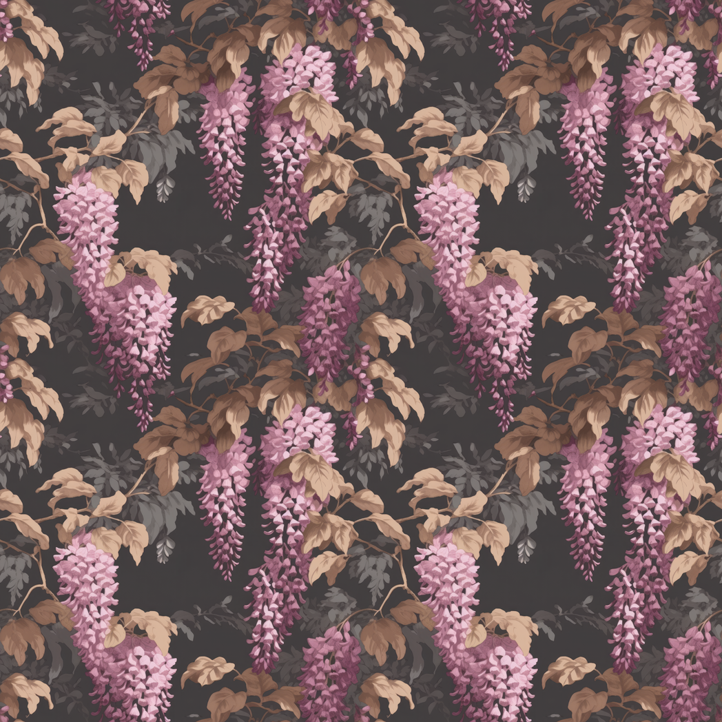 Pattern of pink wisteria flowers on a dark background