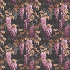 Pattern of pink wisteria flowers on a dark background