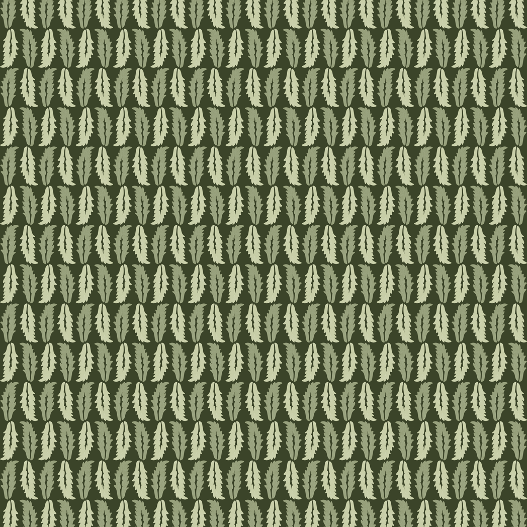Pattern of green leaves on a dark green background
