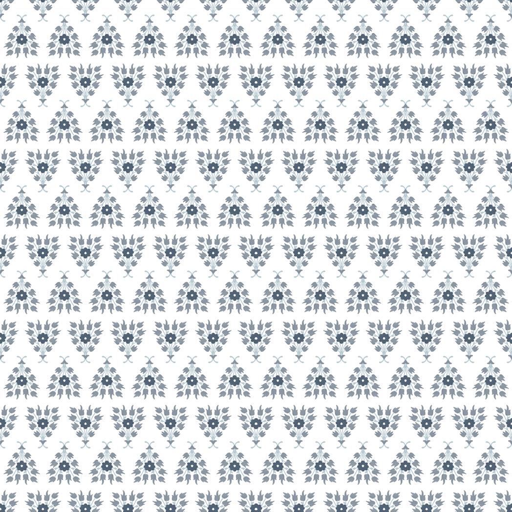 Pattern of small blue flowers on a white background