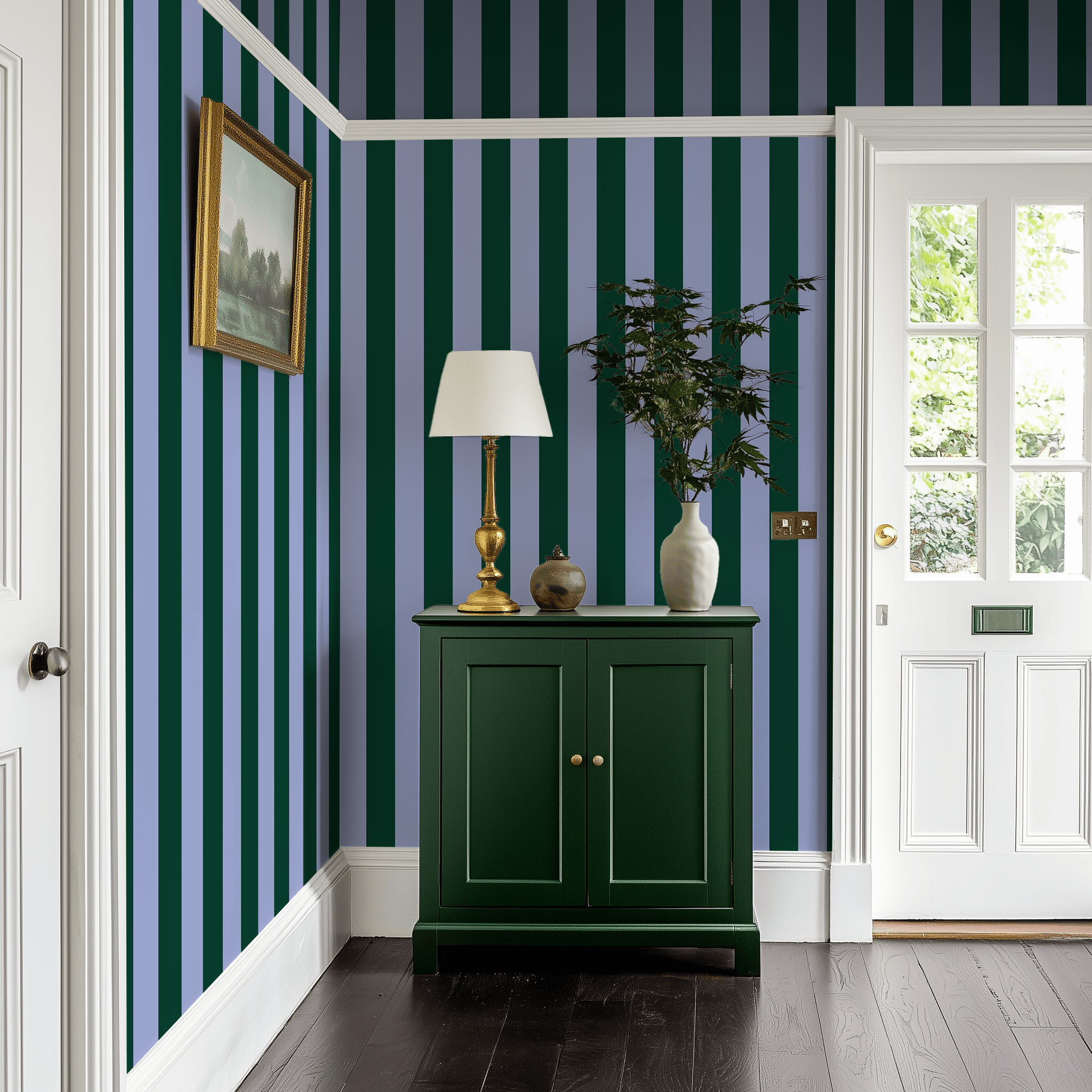 Blue & Green Wide Stripe Wallpaper - Huggleberry Hill