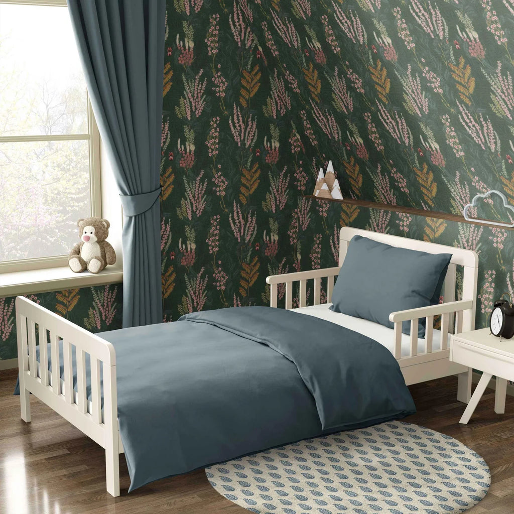 Children's bedroom with forest wallpaper