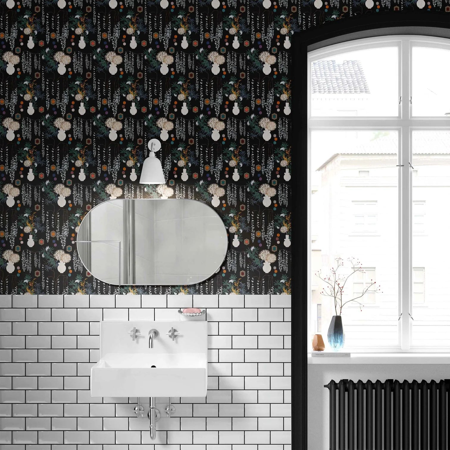 Wallpaper with a modern pattern in multicolor diamonds