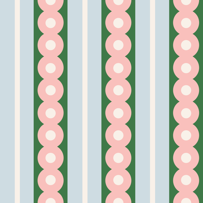 Pink Circles Wide Stripe Wallpaper