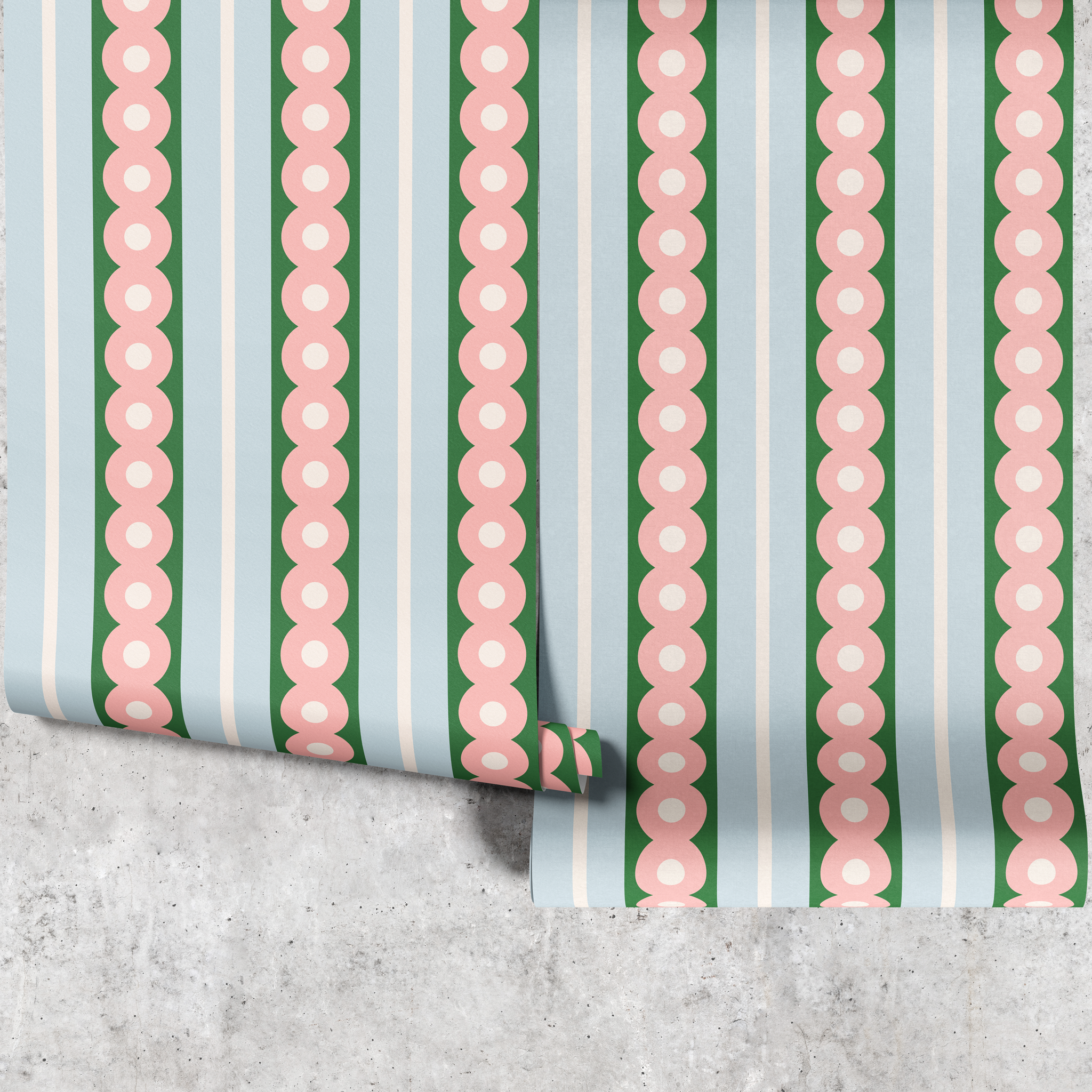 Pink Circles Wide Stripe Wallpaper