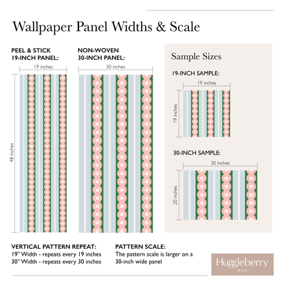 Pink Circles Wide Stripe Wallpaper