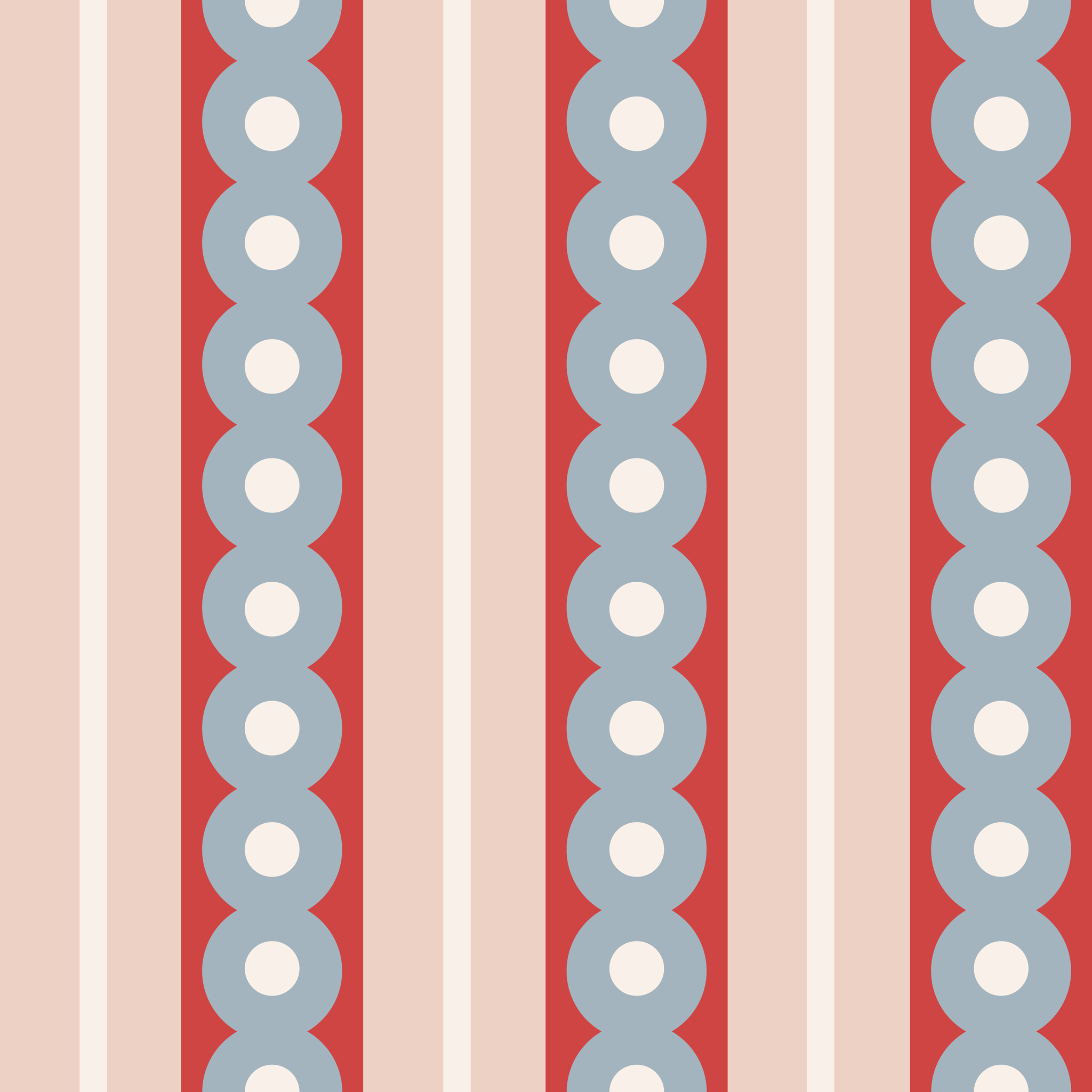 A swatch of midcentury wide stripe wallpaper in gray, red and pink