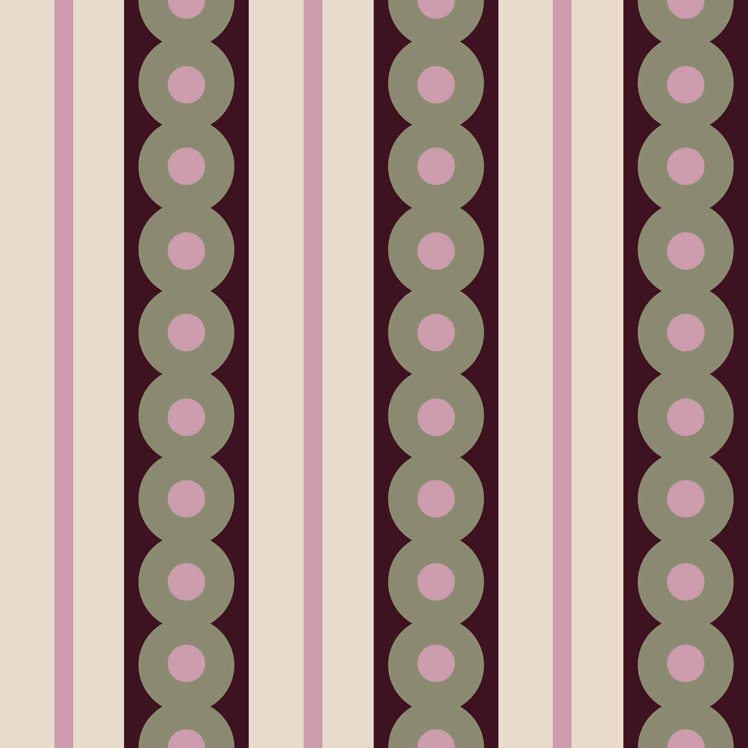 A swatch of green circles wide stripe wallpaper