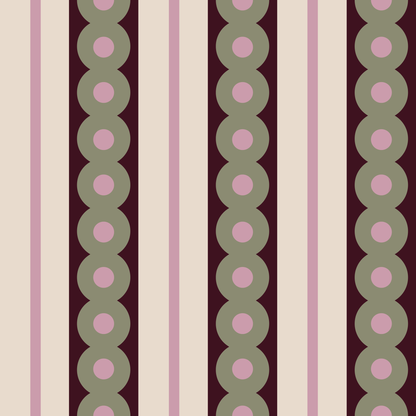 A swatch of green circles wide stripe wallpaper