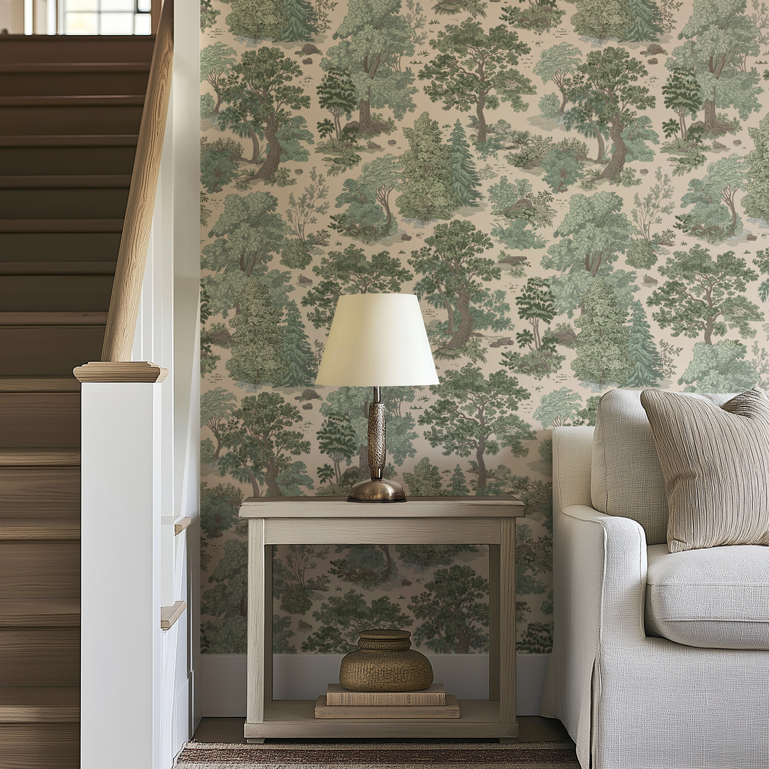 Forest Glen Wallpaper in Soft Moss - Huggleberry Hill