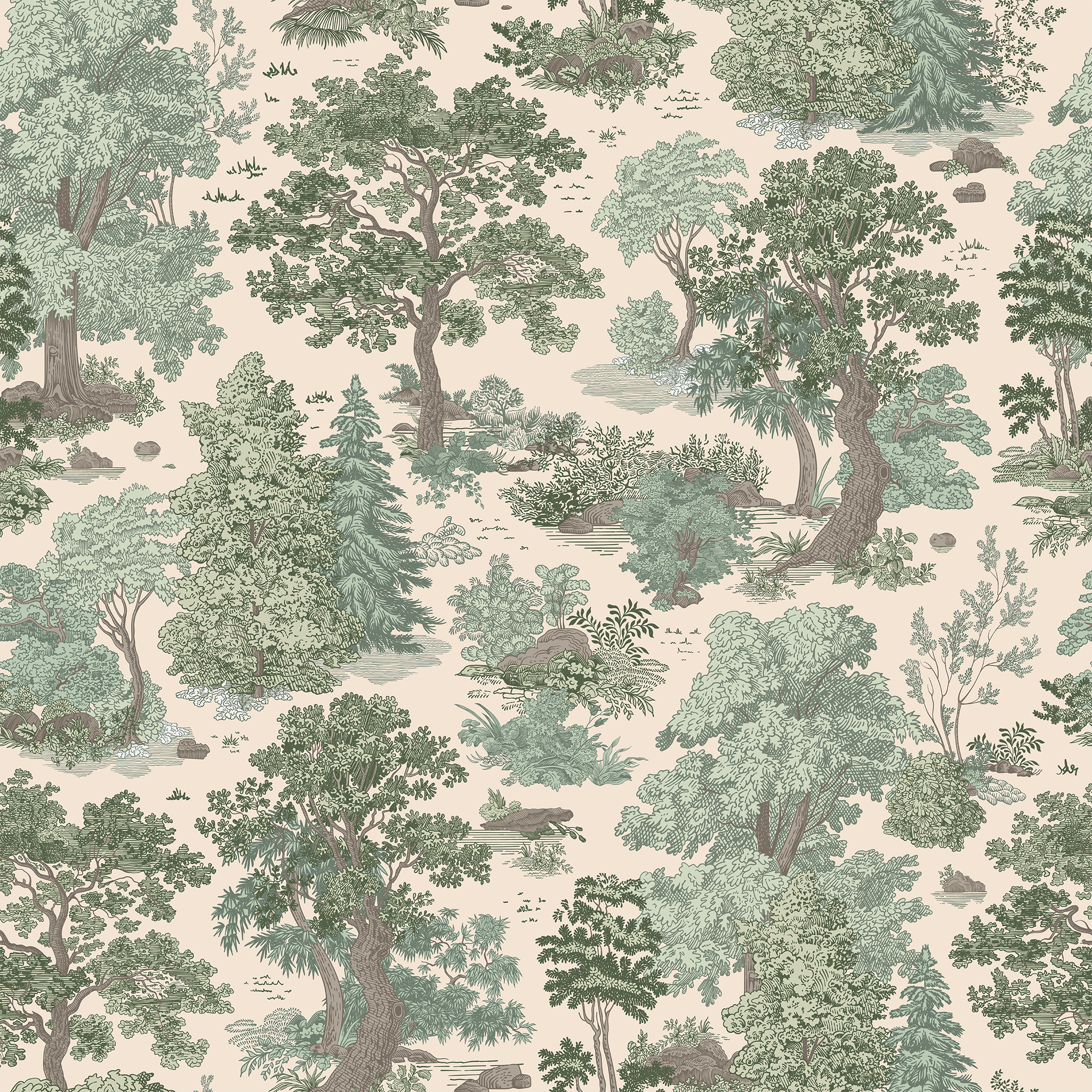 Forest Glen Wallpaper in Soft Moss - Huggleberry Hill