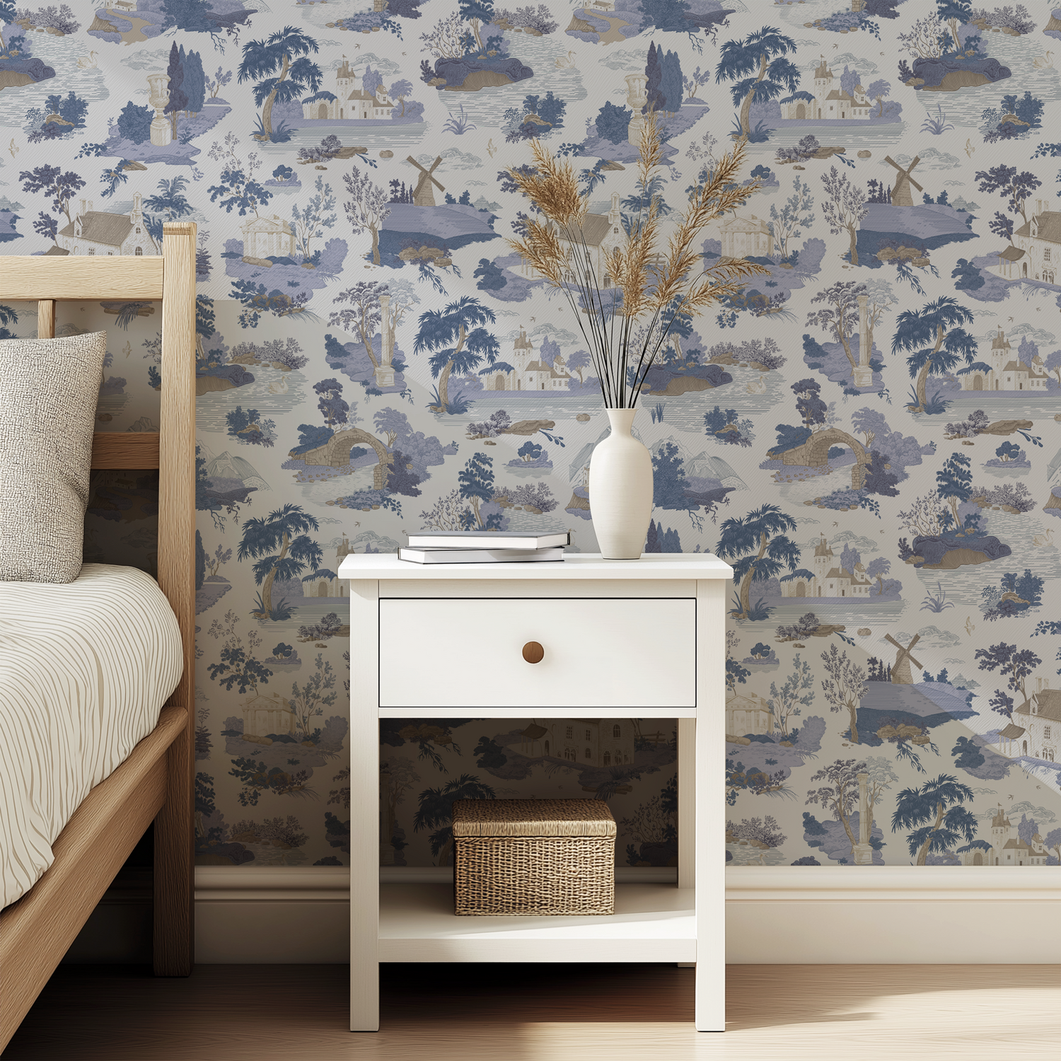 Willowmere Toile Wallpaper in Soft Blue - Huggleberry Hill