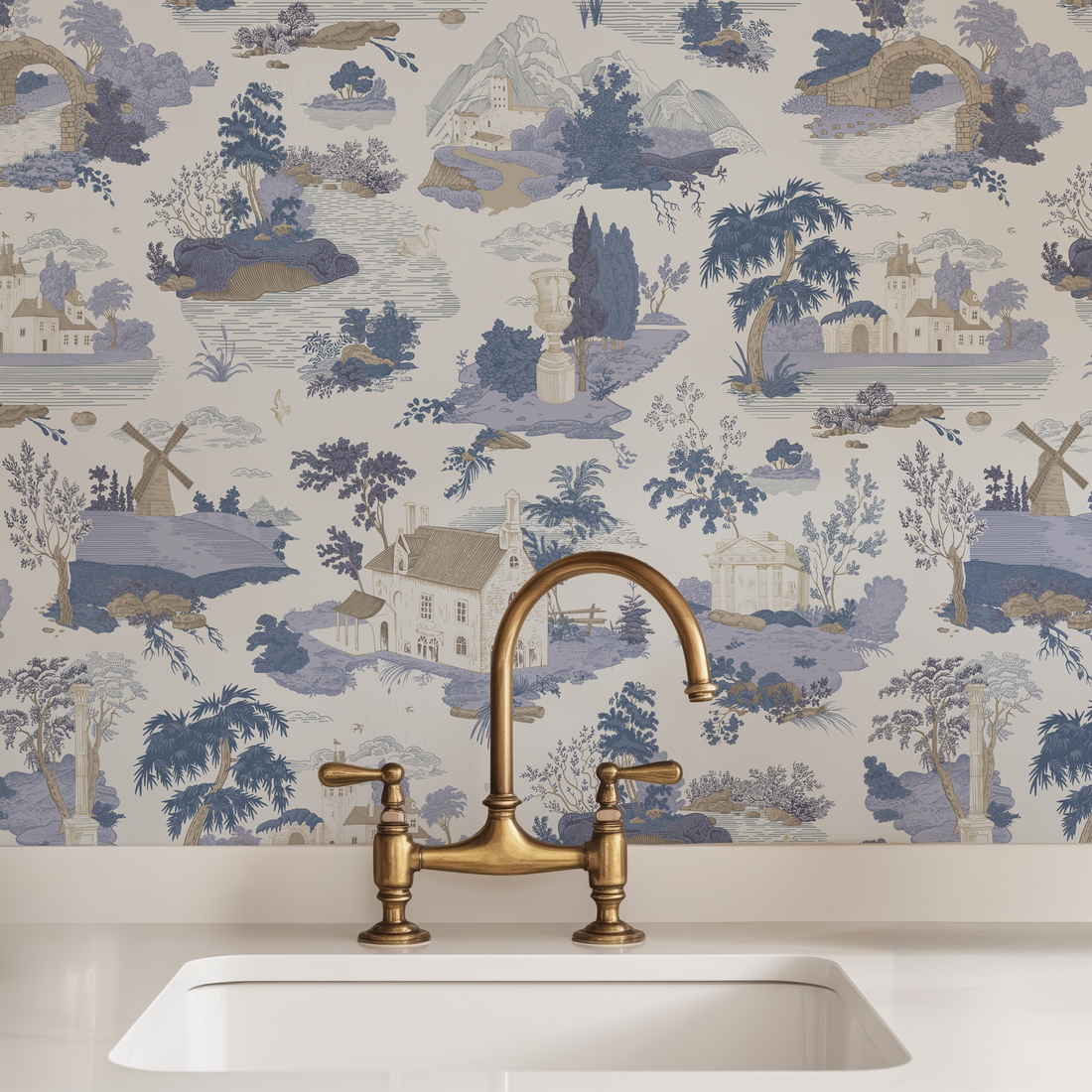 Willowmere Toile Wallpaper in Soft Blue - Huggleberry Hill