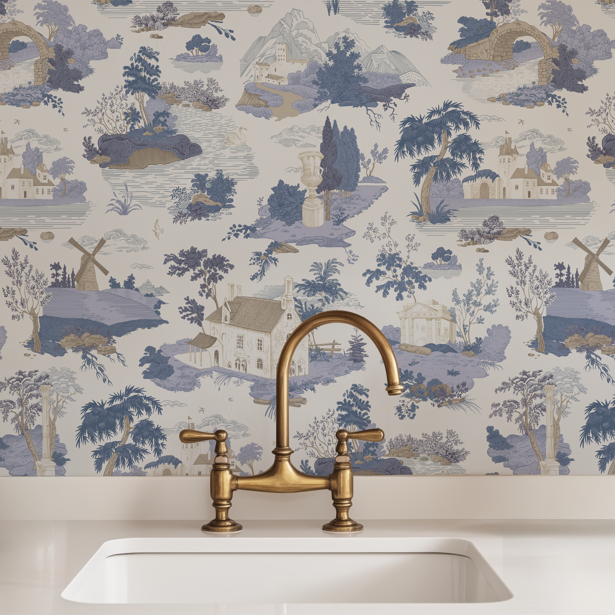 Willowmere Toile Wallpaper in Soft Blue - Huggleberry Hill