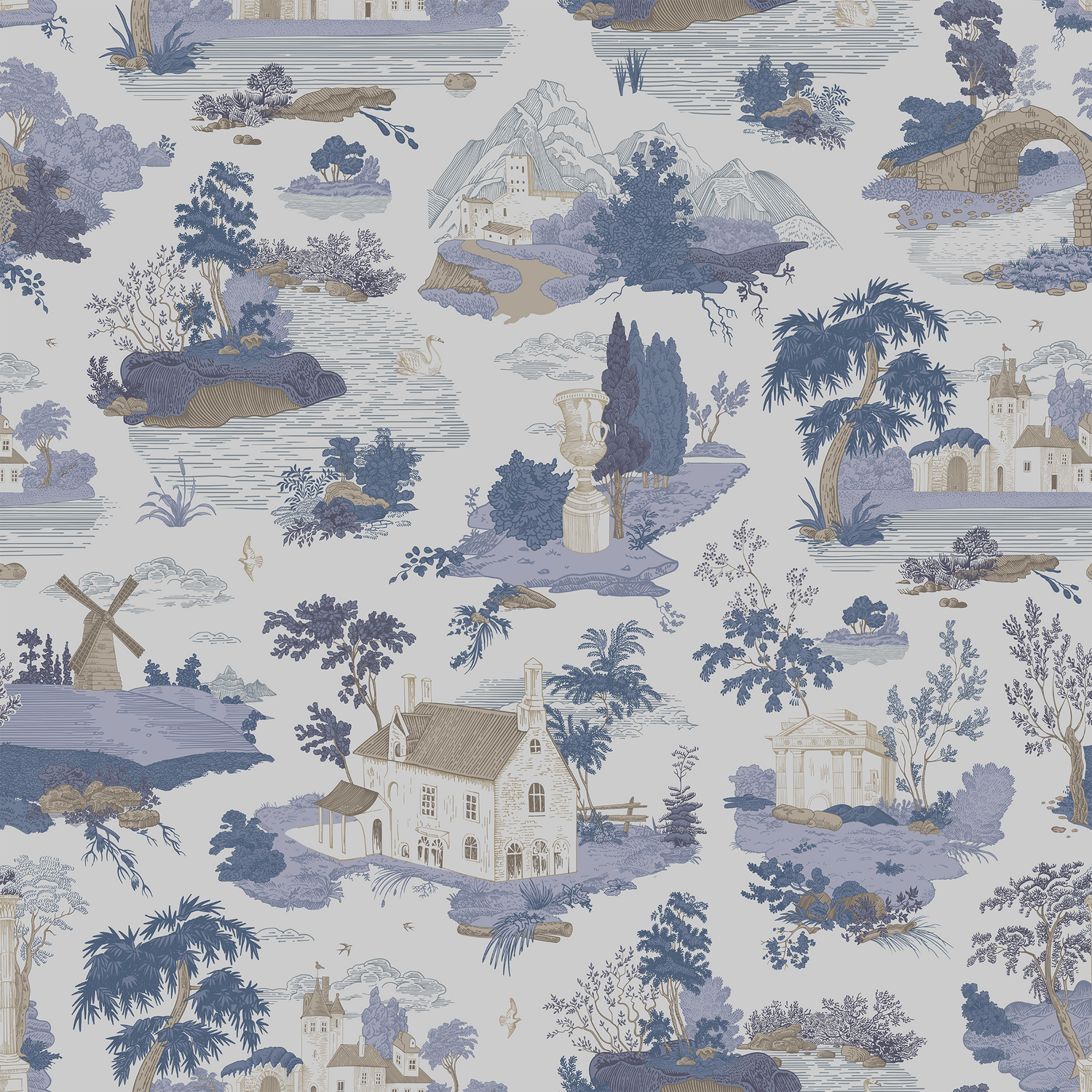 Willowmere Toile Wallpaper in Soft Blue - Huggleberry Hill