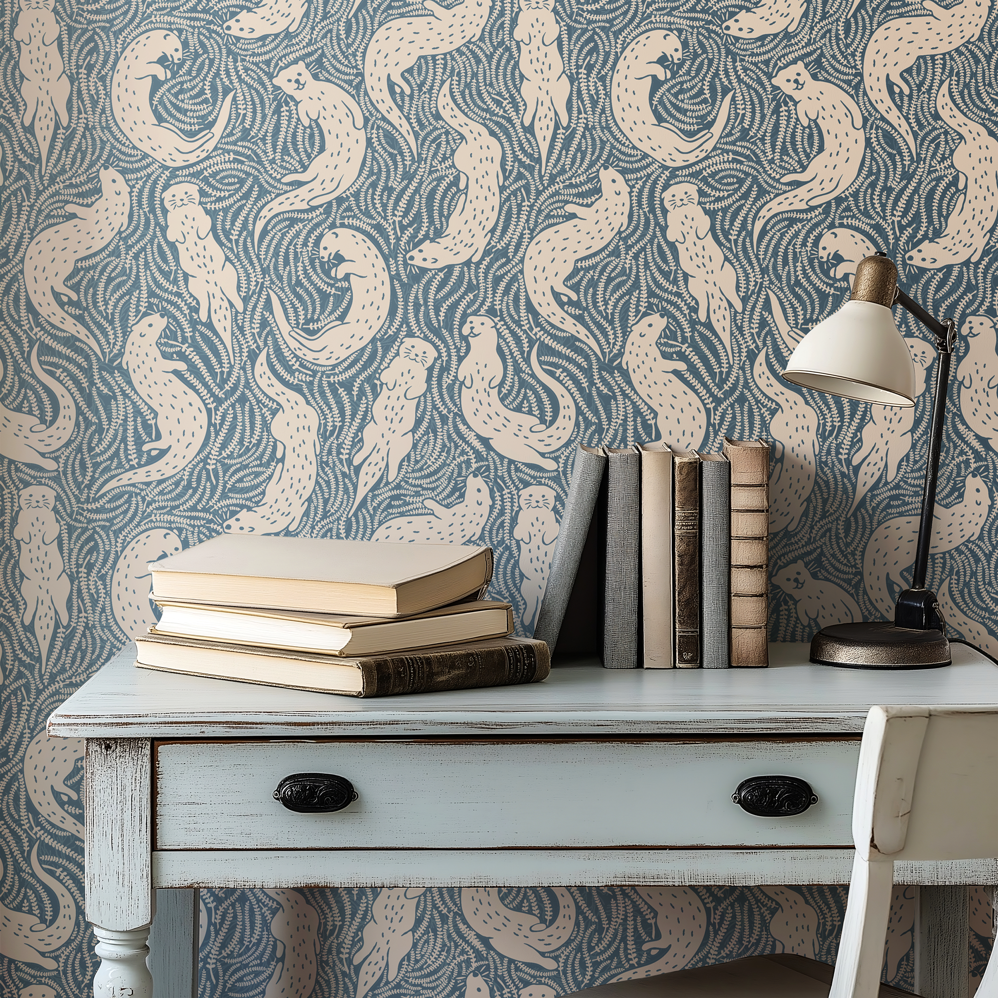 Otterly Adrift Wallpaper in Deep Blue - Huggleberry Hill
