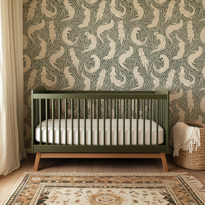Otterly Adrift Wallpaper in Forest Green - Huggleberry Hill