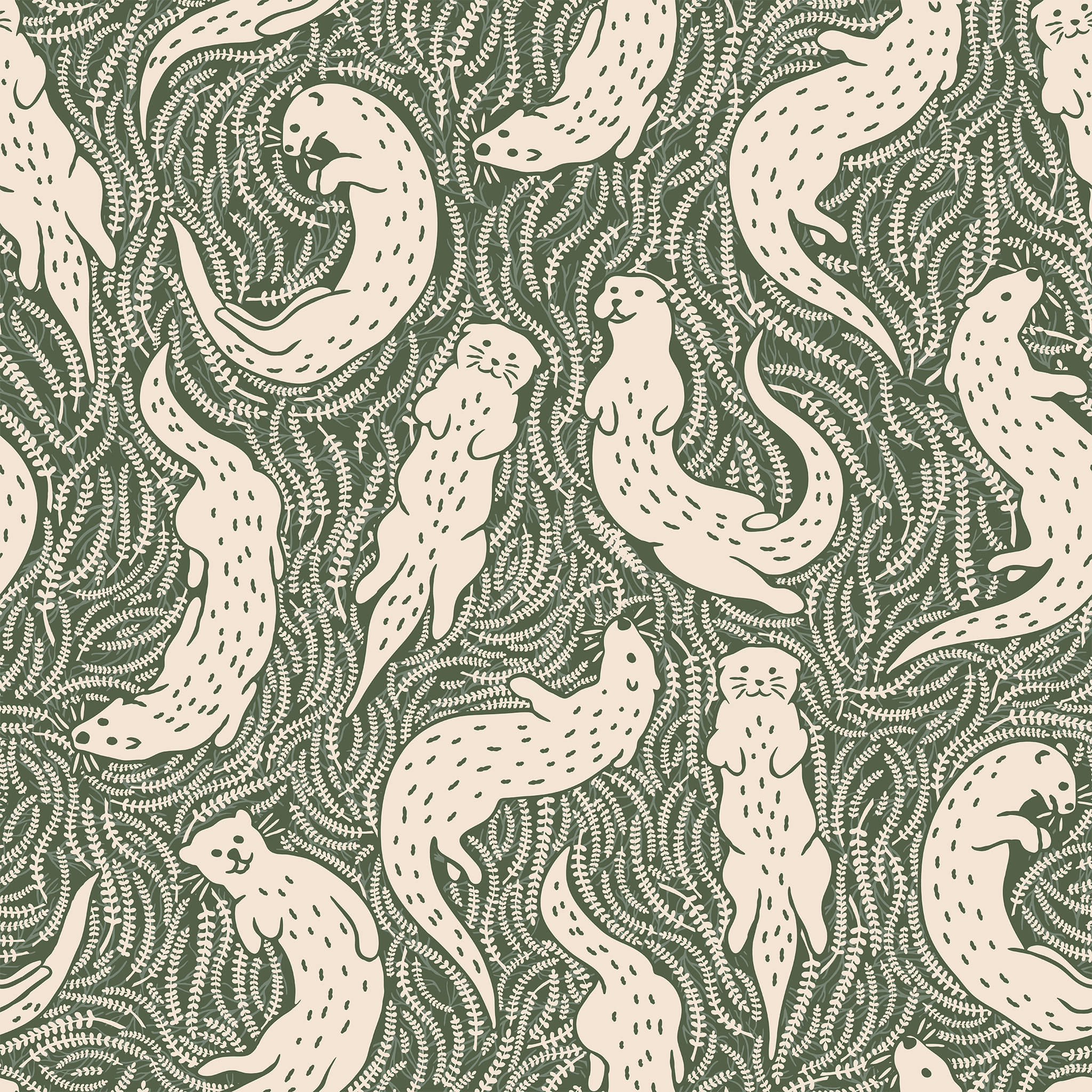 Otterly Adrift Wallpaper in Forest Green - Huggleberry Hill