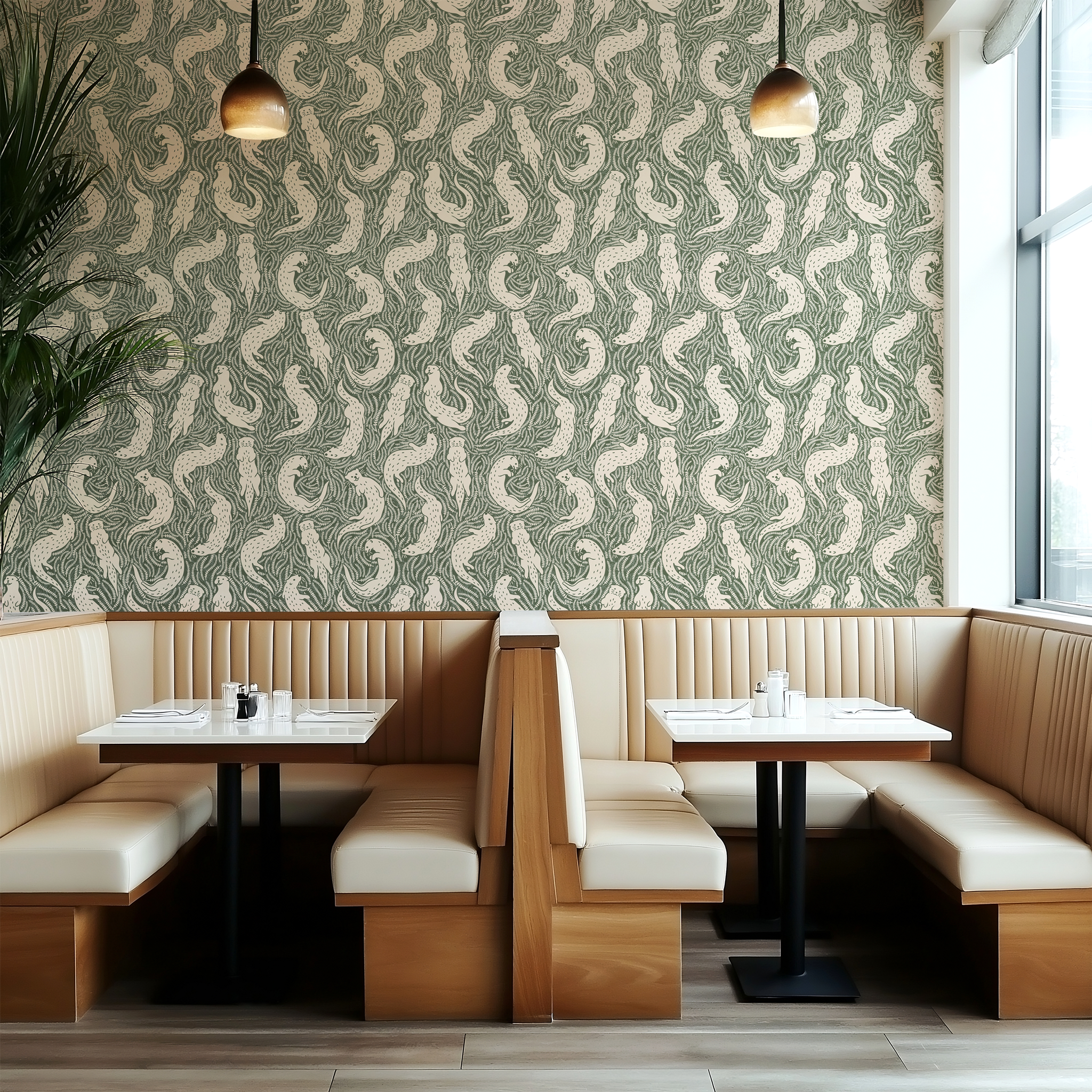 Otterly Adrift Wallpaper in Forest Green - Huggleberry Hill