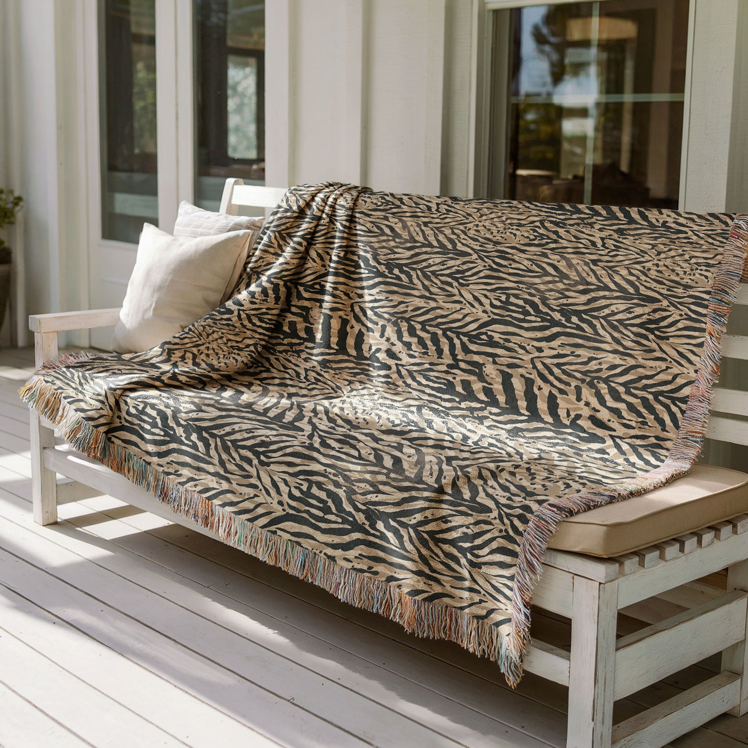 Zebra Print Woven Cotton Throw