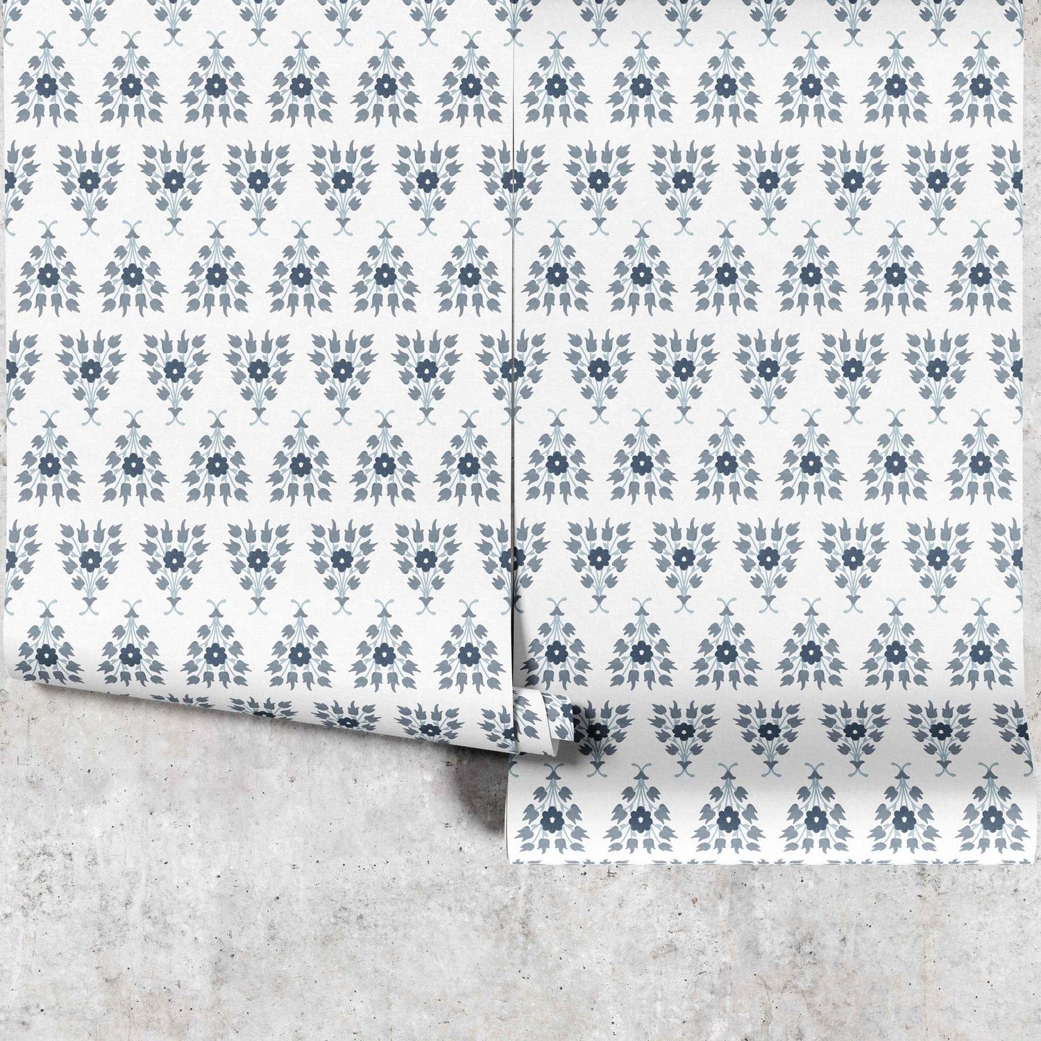 Blue Tulips and Tussie-Mussies Wallpaper – floral wall design by Huggleberry Hill