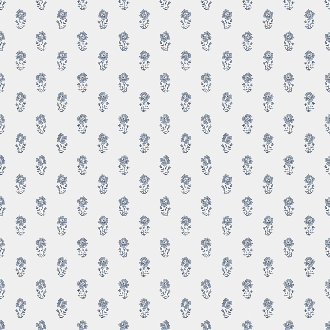 Closeup Swatch of Blue Floral Farmhouse Poppies Wallpaper | Huggleberry Hill