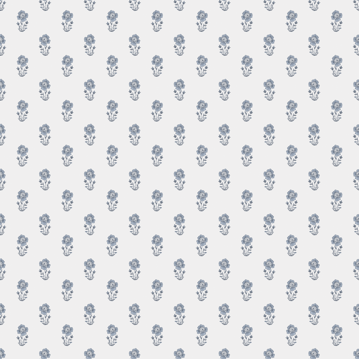 Closeup Swatch of Blue Floral Farmhouse Poppies Wallpaper | Huggleberry Hill