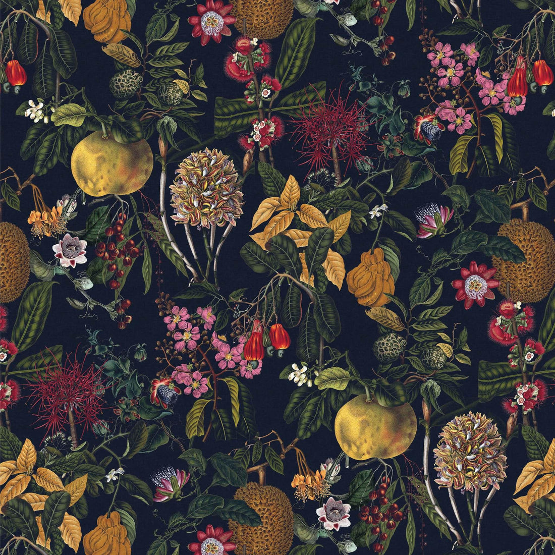 Fruity Foliage Black wallpaper sample – eco, non-toxic, matte finish – Huggleberry Hill