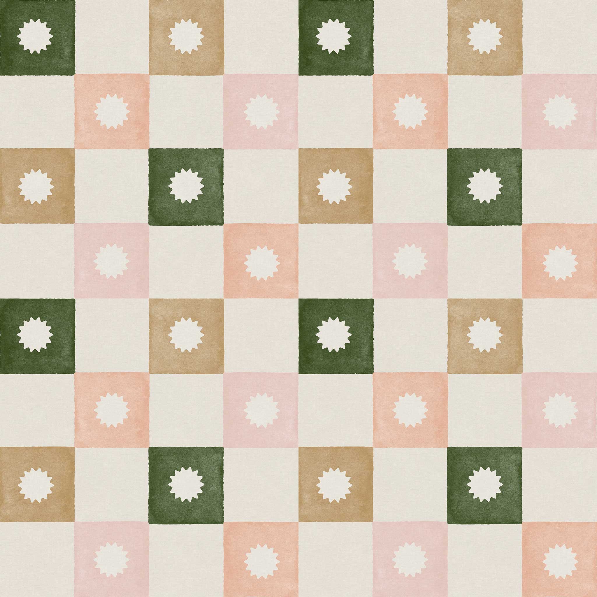 Huggleberry Hill Checkerboard Starburst Wallpaper Green
