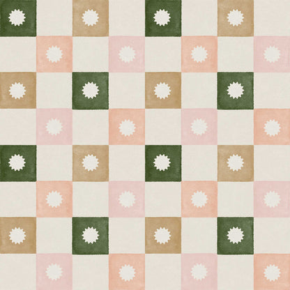Huggleberry Hill Checkerboard Starburst Wallpaper Green