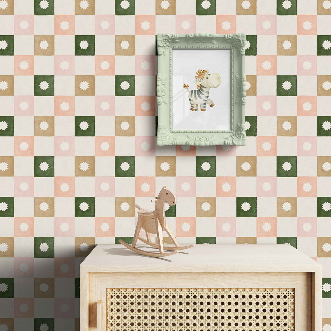 Huggleberry Hill Checkerboard Starburst Wallpaper Green Room